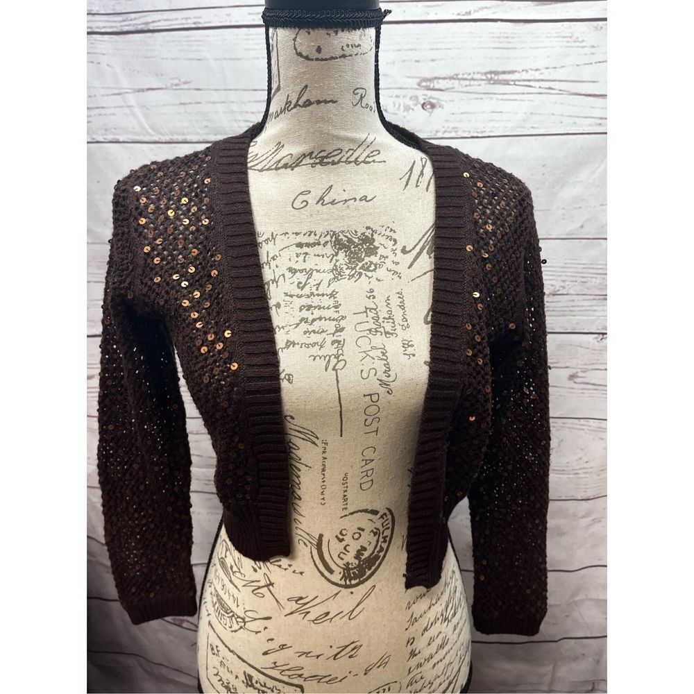It's Our Time medium brownâ short sweater with sequins - 2213